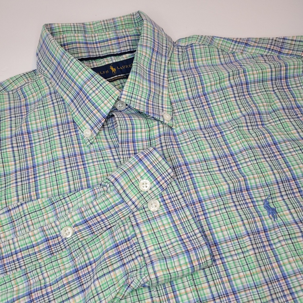 Ralph Lauren Performance Button Down Shirt XL Mens Plaid Checkered Pink‎ Logo